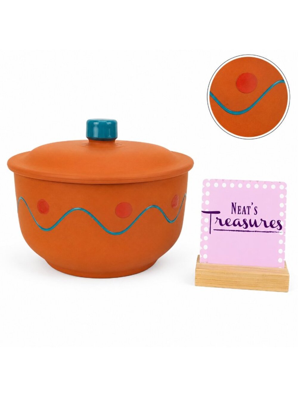 Vintage Himark TERRA COTTA Turquoise South Western  Covered Crock Casserole Dish